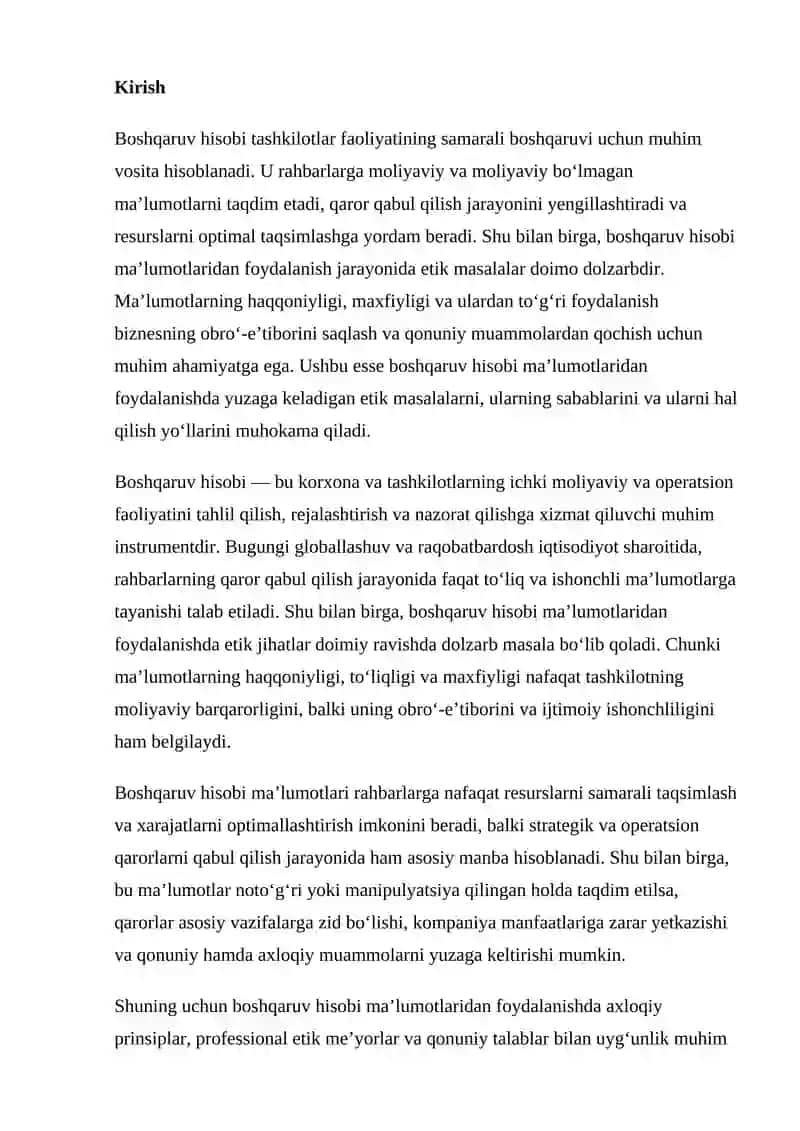 BOSHQARUV HISOBI MA’LUMOTLARIDAN FOYDALANISHDA ETIKA MASALALARI 2