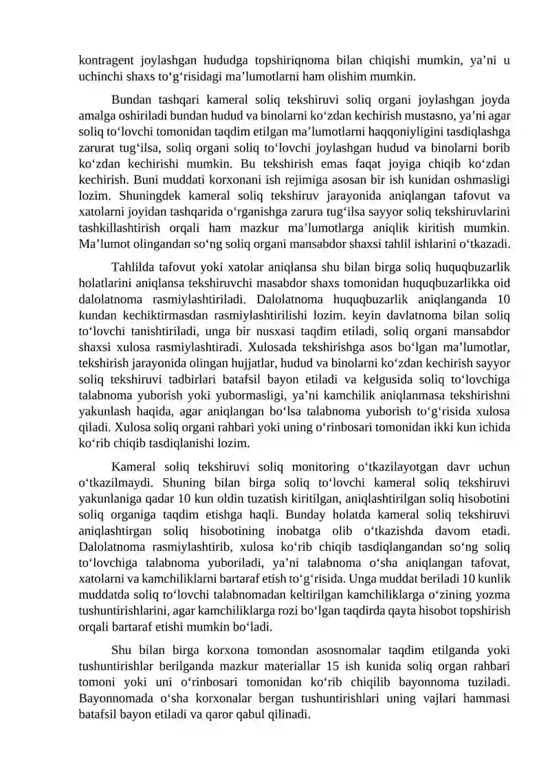 Kameral soliq tekshiruvi tashkil etish va o‘tkazish tartibi 2