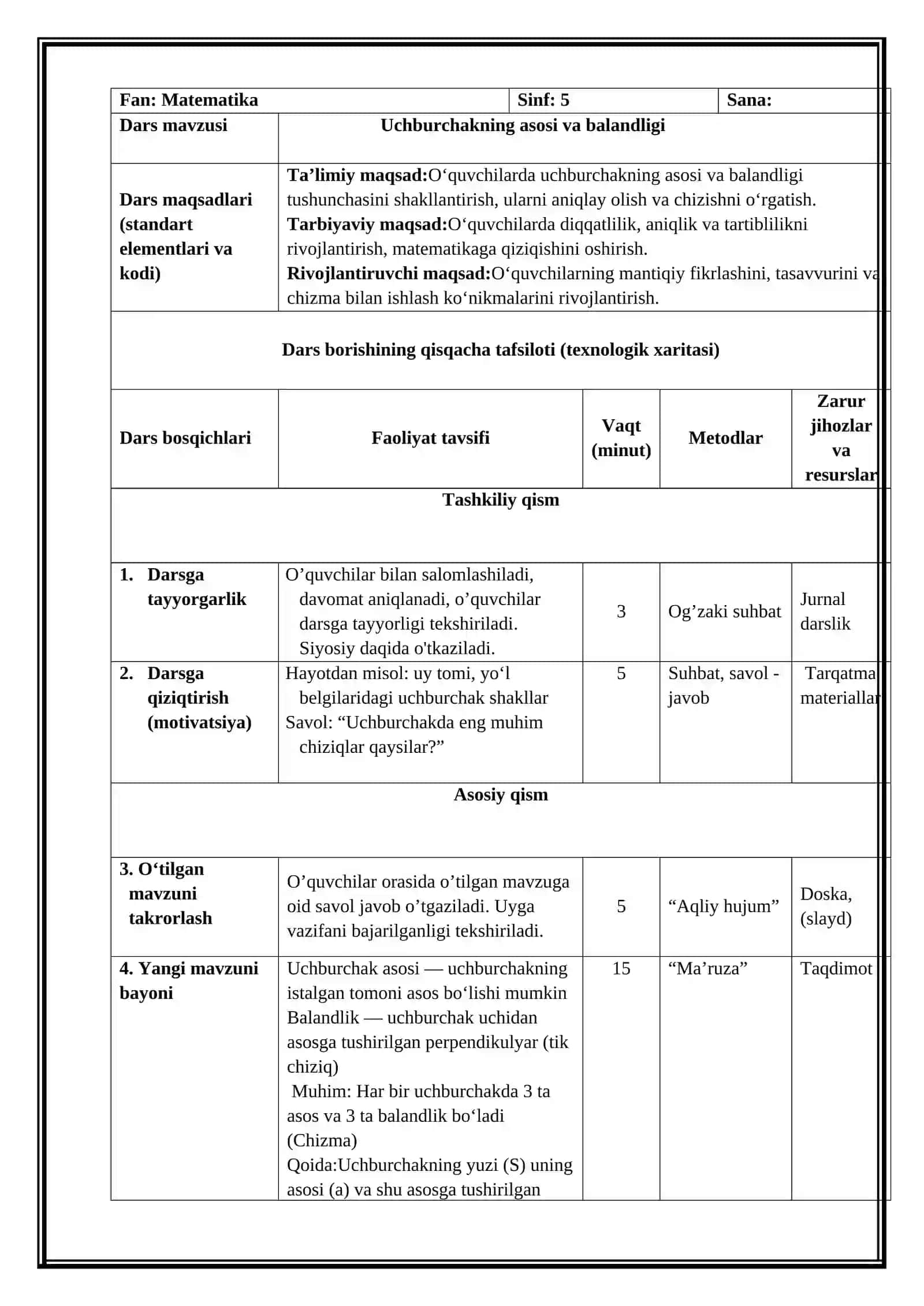Uchburchakning asosi va balandligi (Mikrodars ishlanma) 2