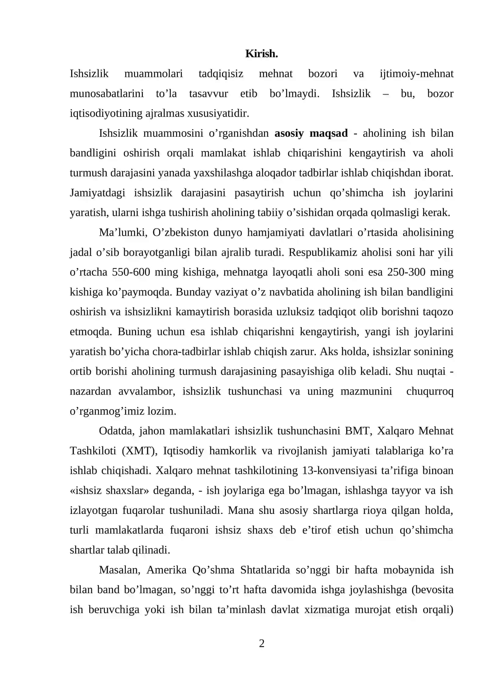Ishsizlikni global muammo sifatida kelib chiqish sabablari va bartaraf etish usullari 2