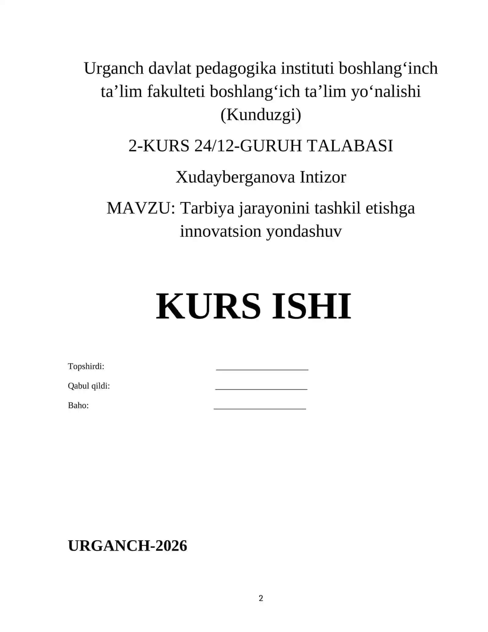 Tarbiya jarayonini tashkil etishga innovatsion yondashuv 2