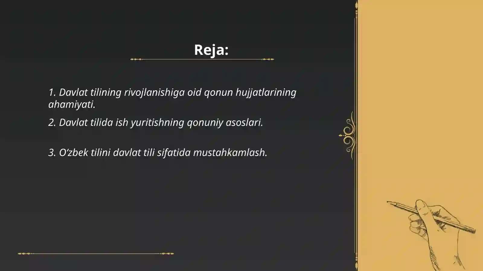 Davlat tilini rivojlantirish yoʻlida qabul qilingan qonun hujjatlarining davlat tilida ish yuritishdagi ahamiyati 2