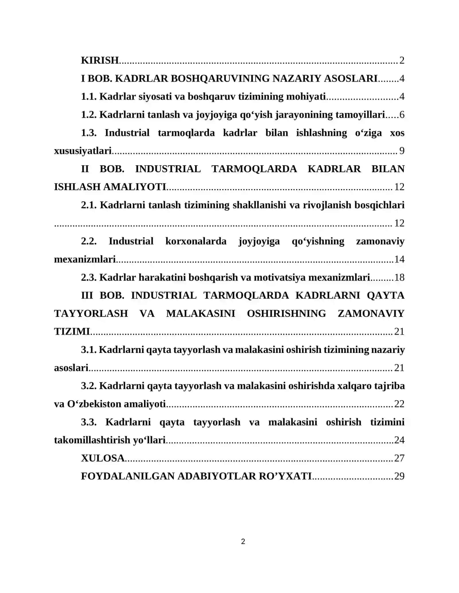 INDUSTRIAL TARMOQLARIDA KADRLARNI TANLASH, JOYJOYIGA QO'YISH, TAYYORLASH VA QAYTA TAYYORLASH 2