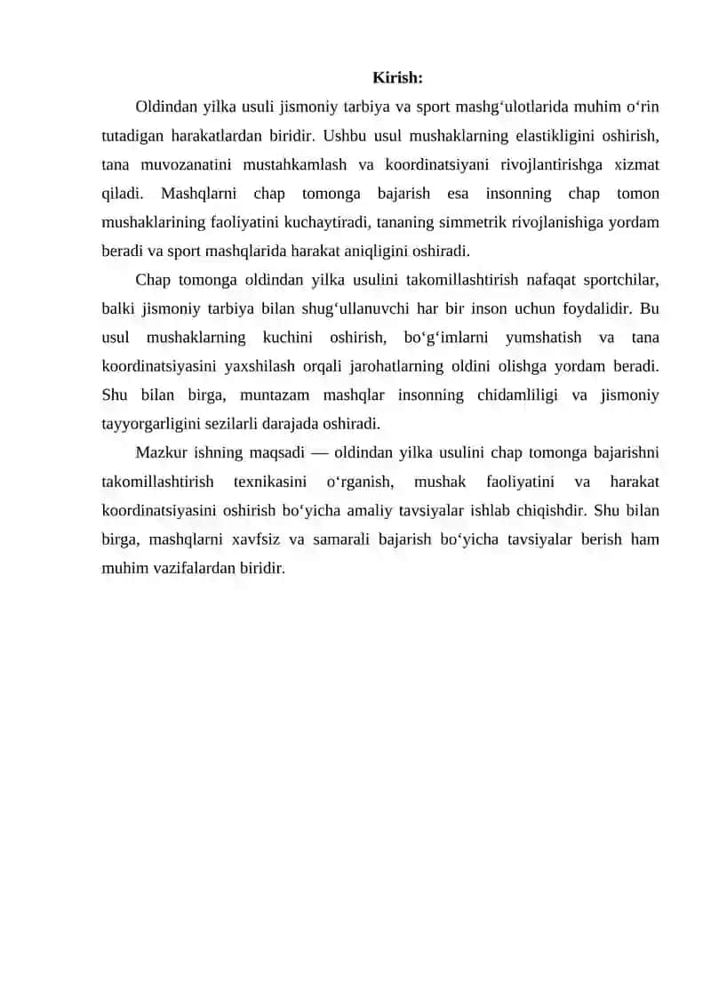 Oldindan yilka usulida takomillashtirish chap tomonga 2