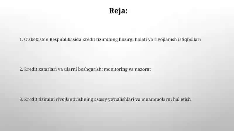 O’zbekiston Respublikasida kreditlash tizimi va uni rivojlantirish istiqbollari 2