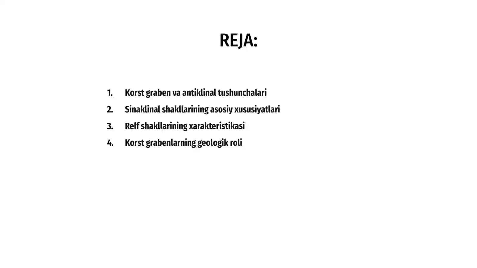 Korst graben va antiklinal sinaklinal relf shakllarini õrganish reja 2
