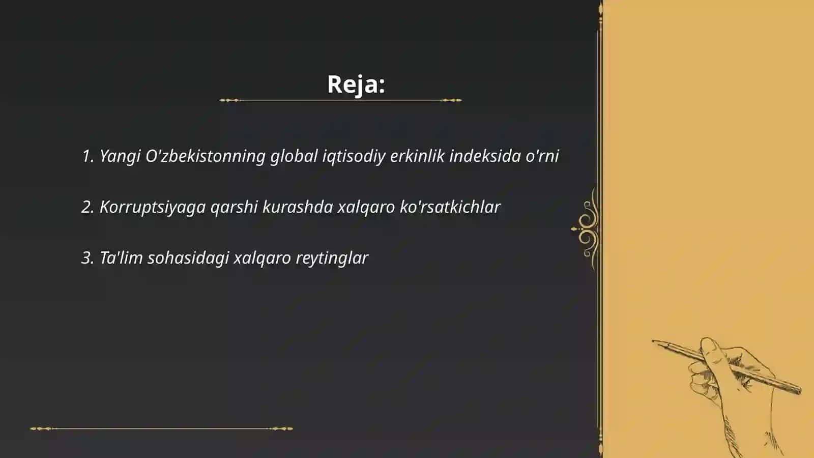 Yangi O'zbekiston ijtimoiy-siyosiy, iqtisodiy va madaniy hayotida ro'y berayotgan o'zgarishlarning xalqaro reyting va indekslarda aks etishi 2