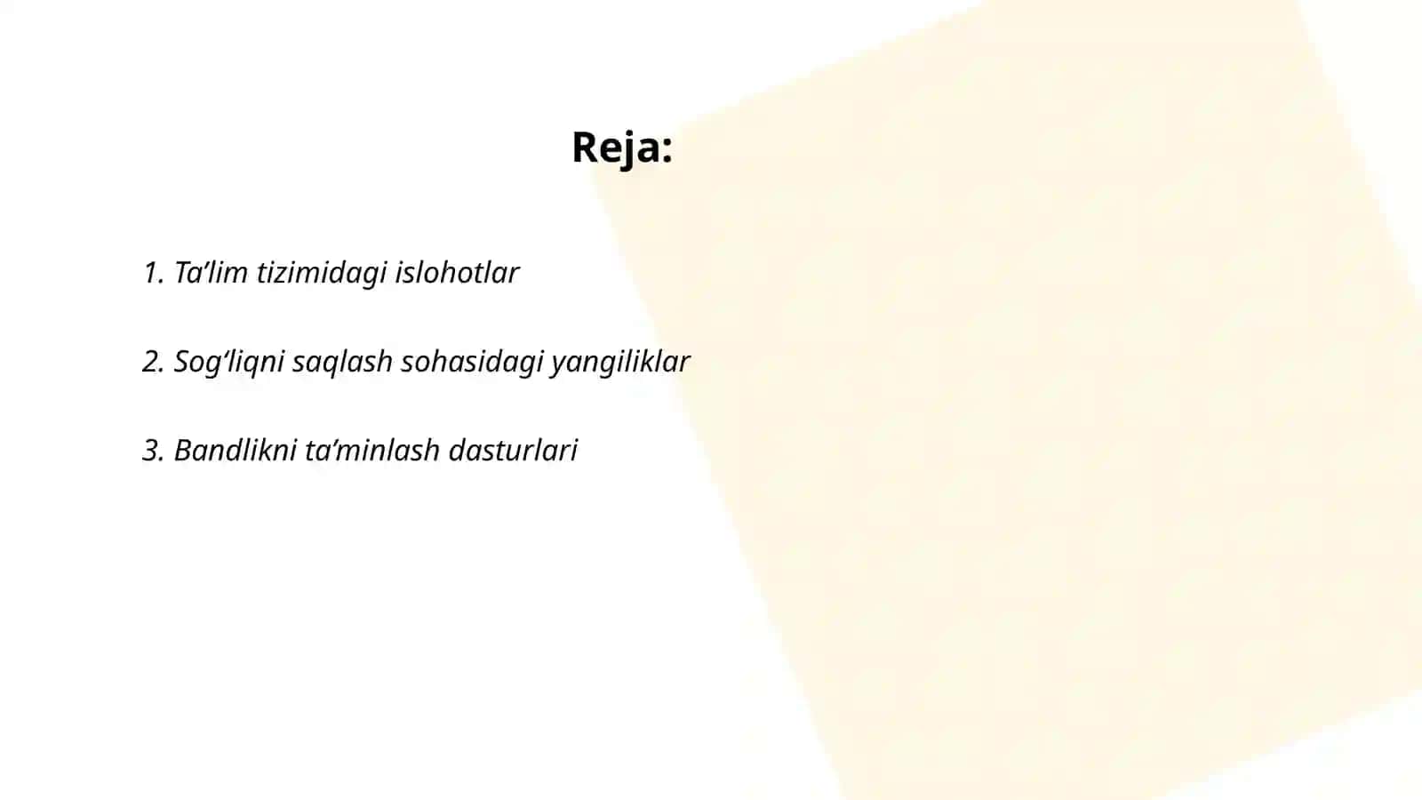 O'zbekistonning eng yangi tarixi fanidan taqdimoti 2