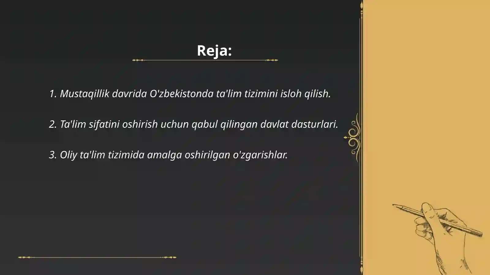 Mustaqillik Yillarida Oʻzbekiston Respublikasida Taʼlim Sohasida Amalga Oshirilgan Oʻzbekiston va Jahon Hamjamiyati (Sobirov Sardorbek) 2