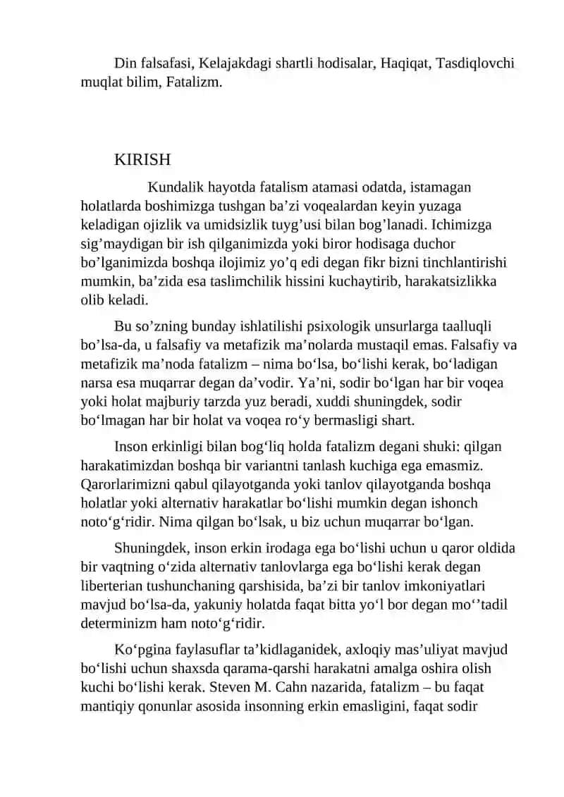 DINSHUNOSLIK: Diniy falsafa. Kelajakdagi Shartli Hodisalar, Haqiqat va Ilohiy Fatalizm 2