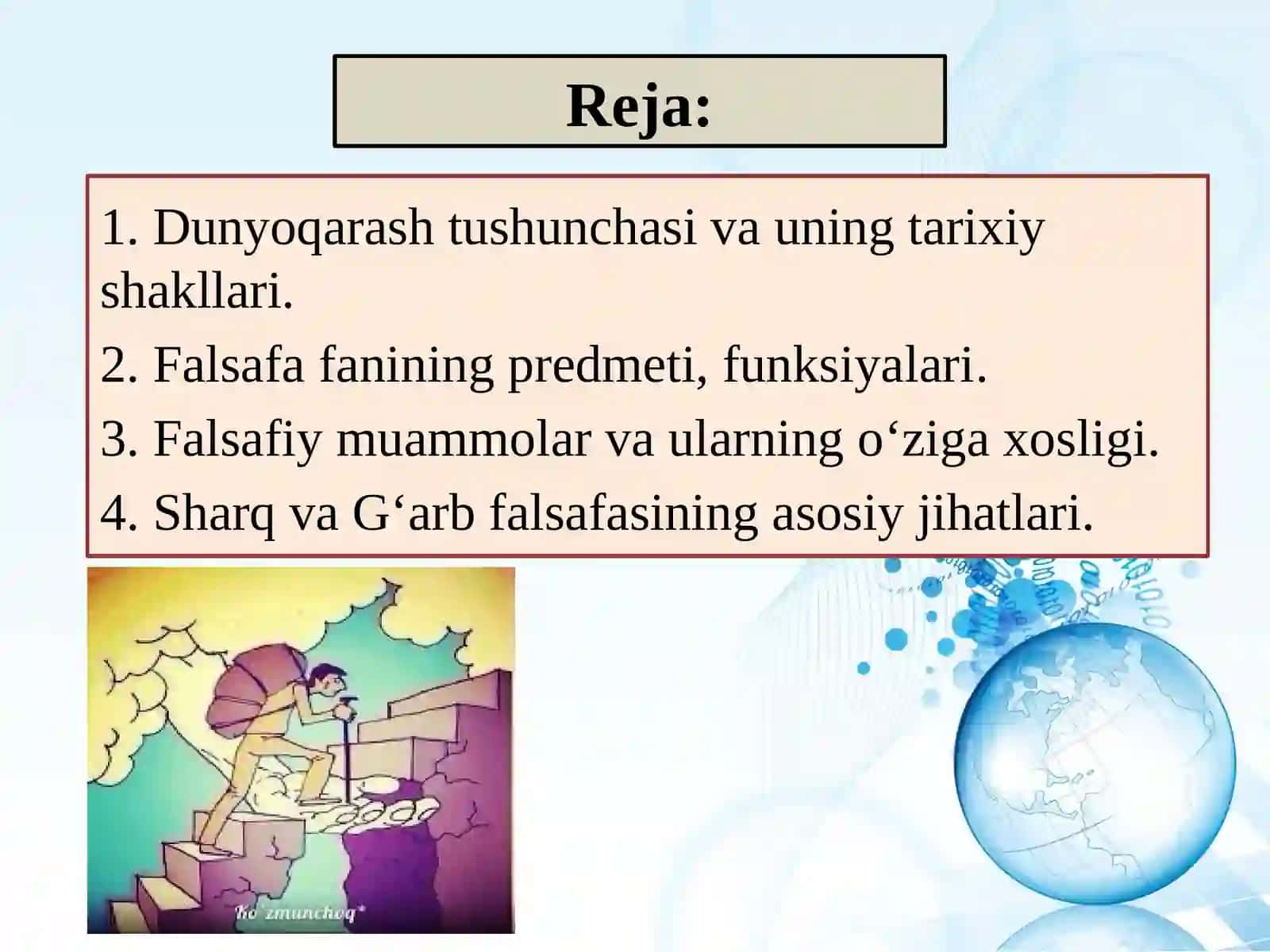 Falsafaning mohiyati va uning jamiyat taraqqiyotidagi roli. Sharq va G‘arb falsafasining ustuvor yo‘nalishlari va ularning fan taraqqiyotiga ta’siri 2