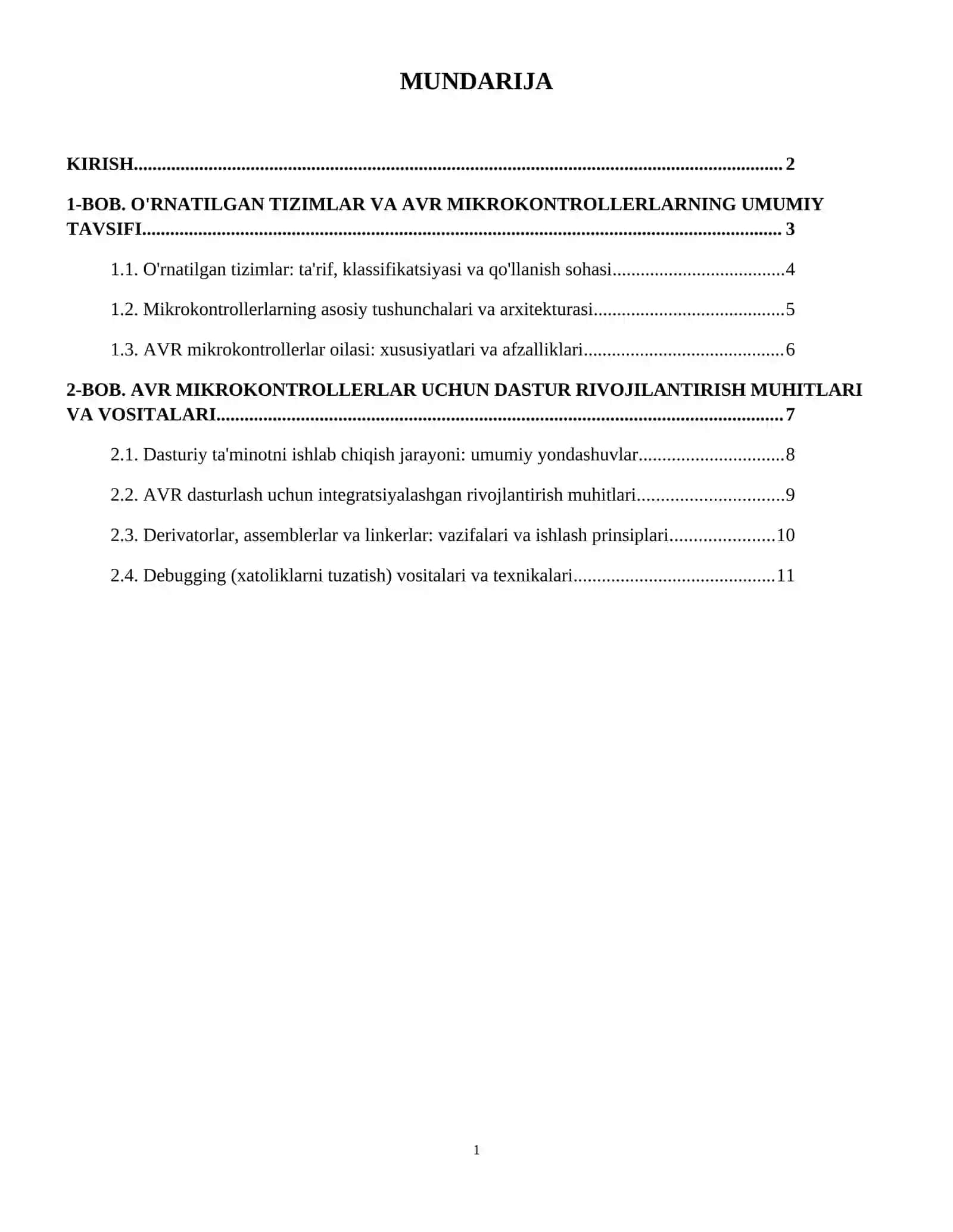 AVR mikrokontrolerlarida o'rnatilgan dasturiy ta'minot ishlab chiqish 2