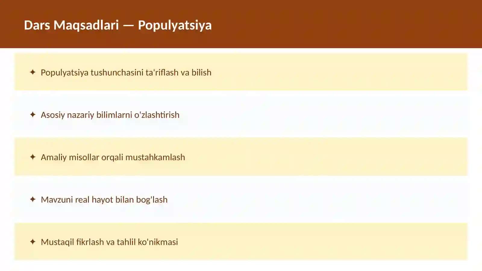 Biologiya - Ekologiya - O'qituvchilar va talabalar uchun dars ishlanma 2