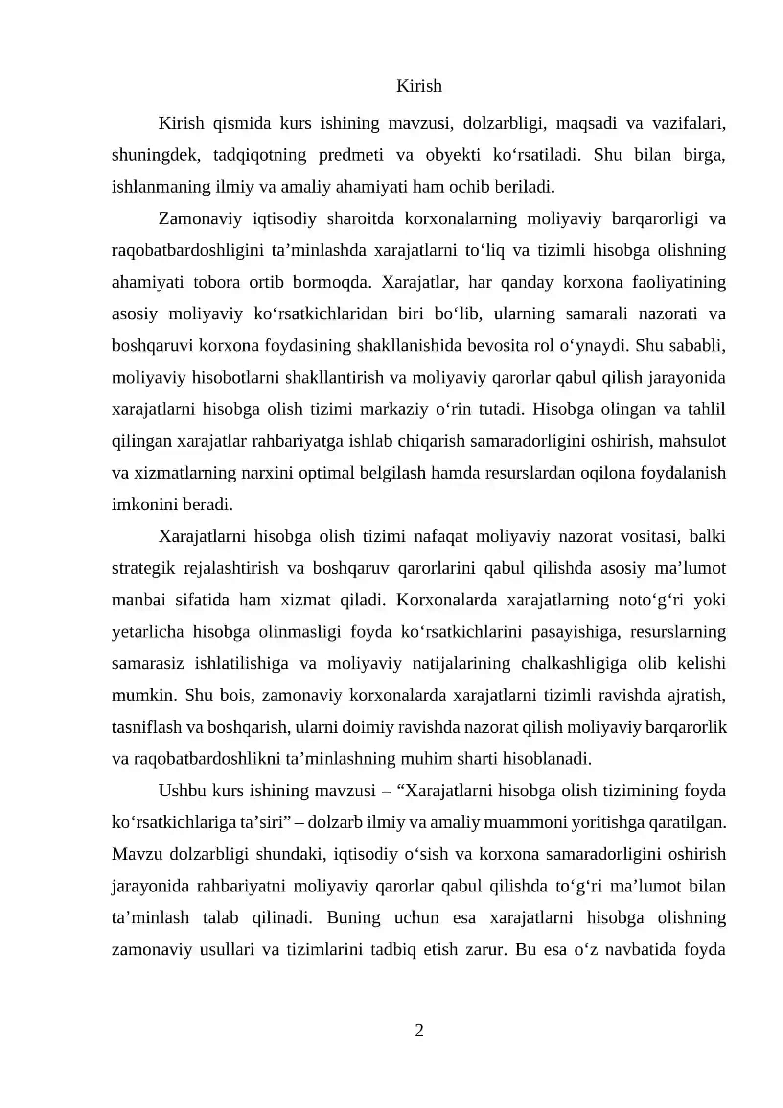 XARAJATLARNI HISOBGA OLISH TIZIMINING FOYDA KO‘RSATKICHLARIGA TA’SIRI 2