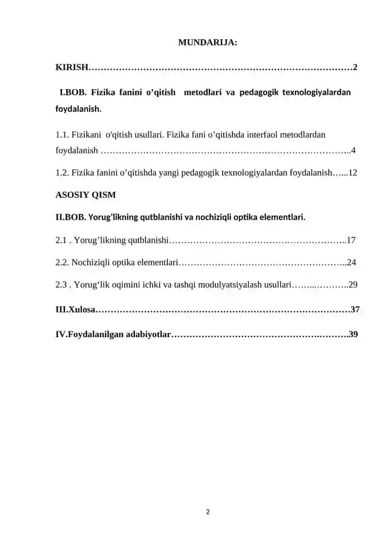 Fizika o’qitish metodikasi fanidan tayyorlagan KURS ISHI 2