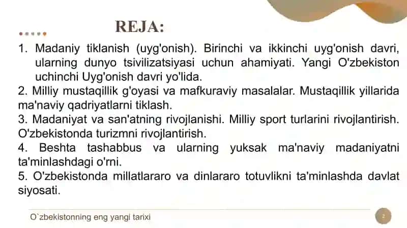 O`ZBEKISTONNING ENG YANGI TARIXI 2
