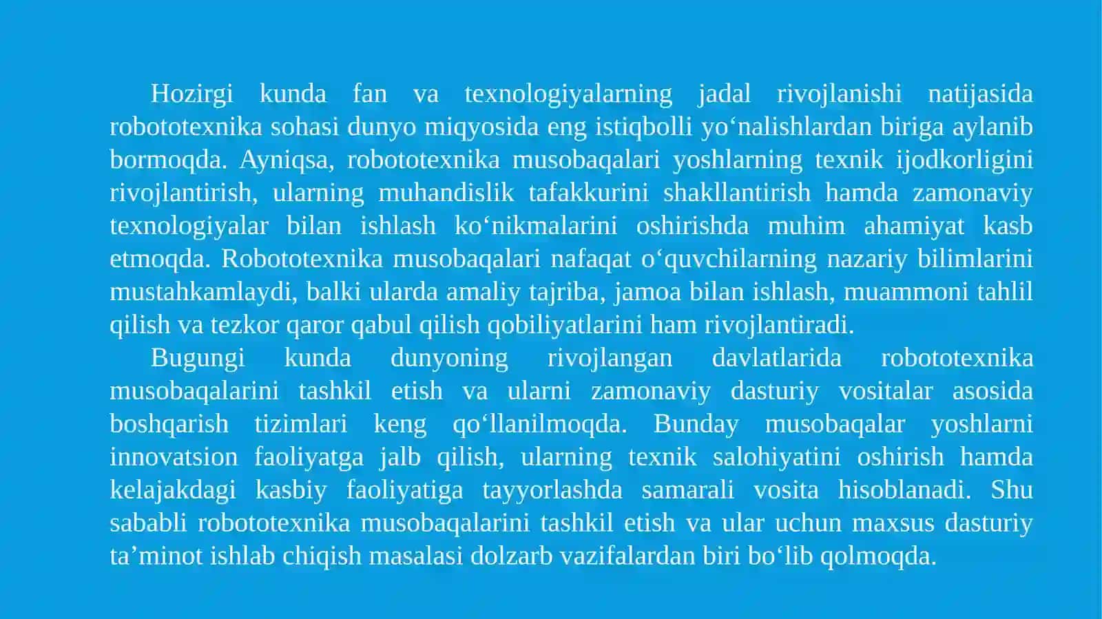 Robototexnika musobaqalarini tashkil etish va dasturni ishlab chiqish 2