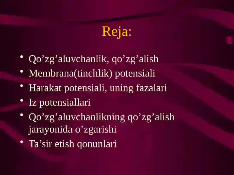 Qo’zg’aluvchan to’qimalarda bioelektrik hodisalar. Ta`sirlash qonunlari. 2