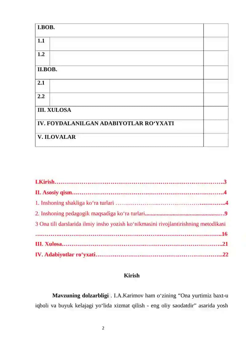 ONA TILI DARSLARIDA ILMIY INSHO YOZISH KO‘NIKMASINI RIVOJLANTIRISHNING METODIKASI 2
