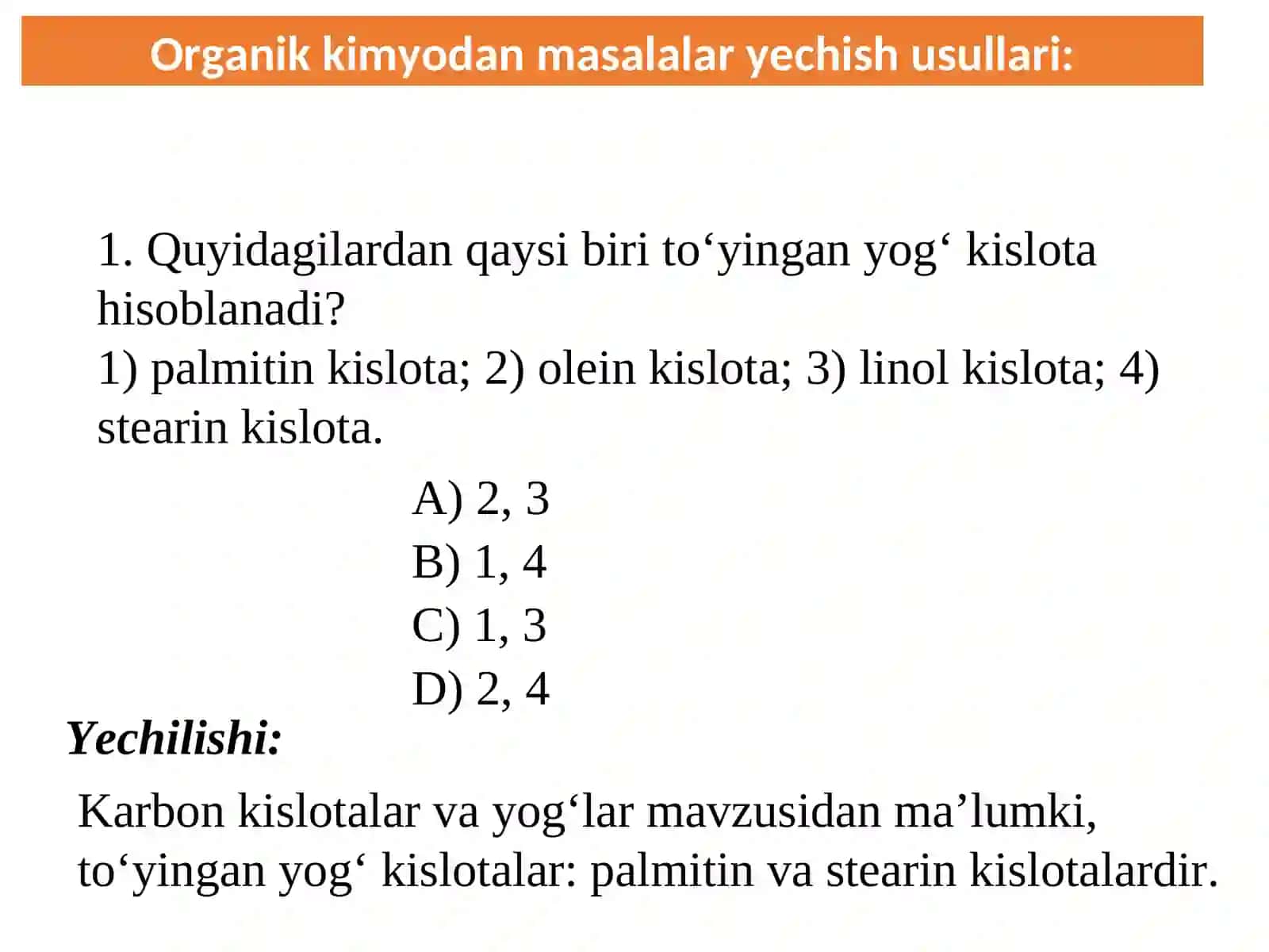ORGANIK KIMYO(amaliy mashg’ulot) 2