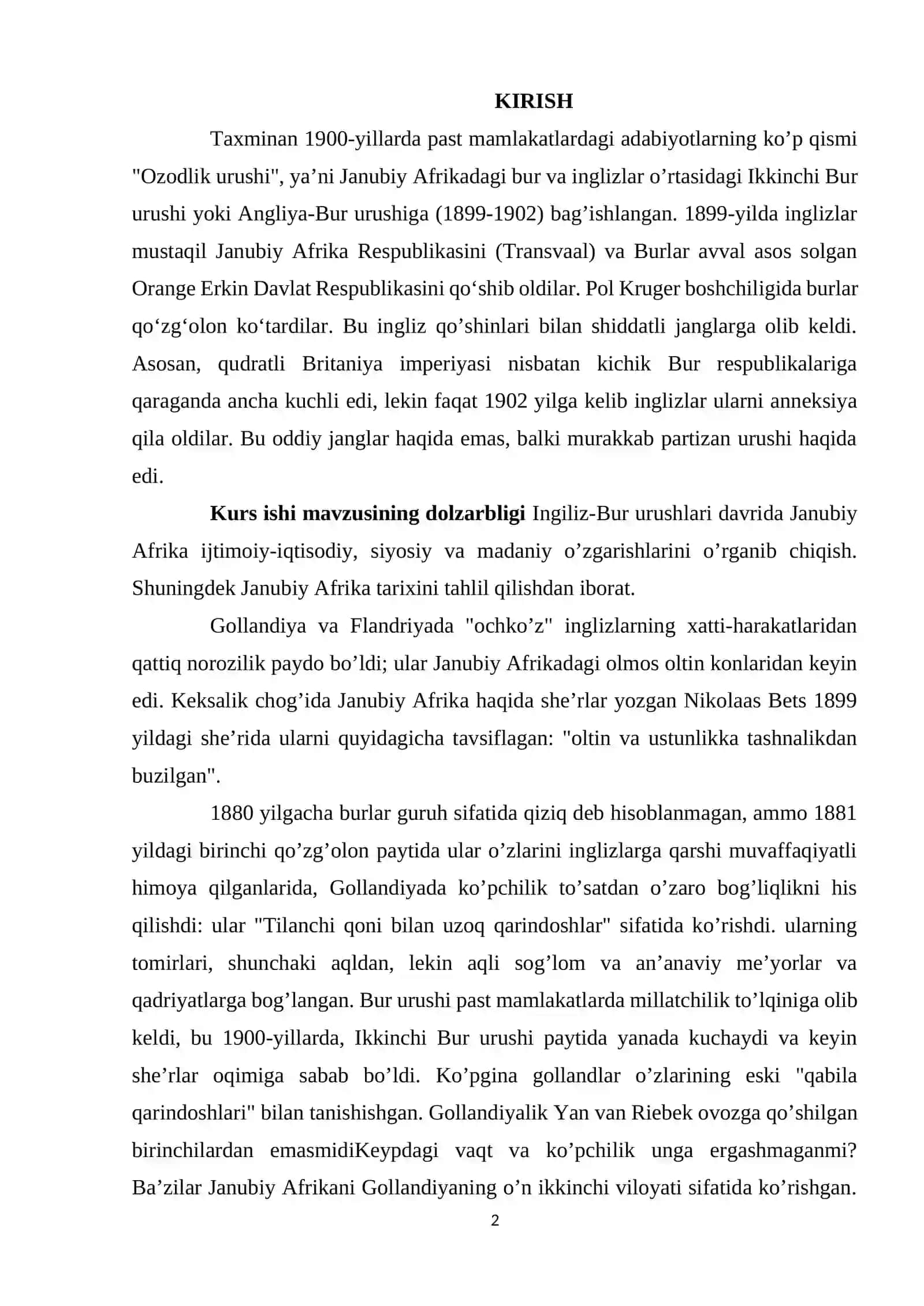JANUBIY AFRIKA INGILIZ-BUR URUSHLARI DAVRIDA 2
