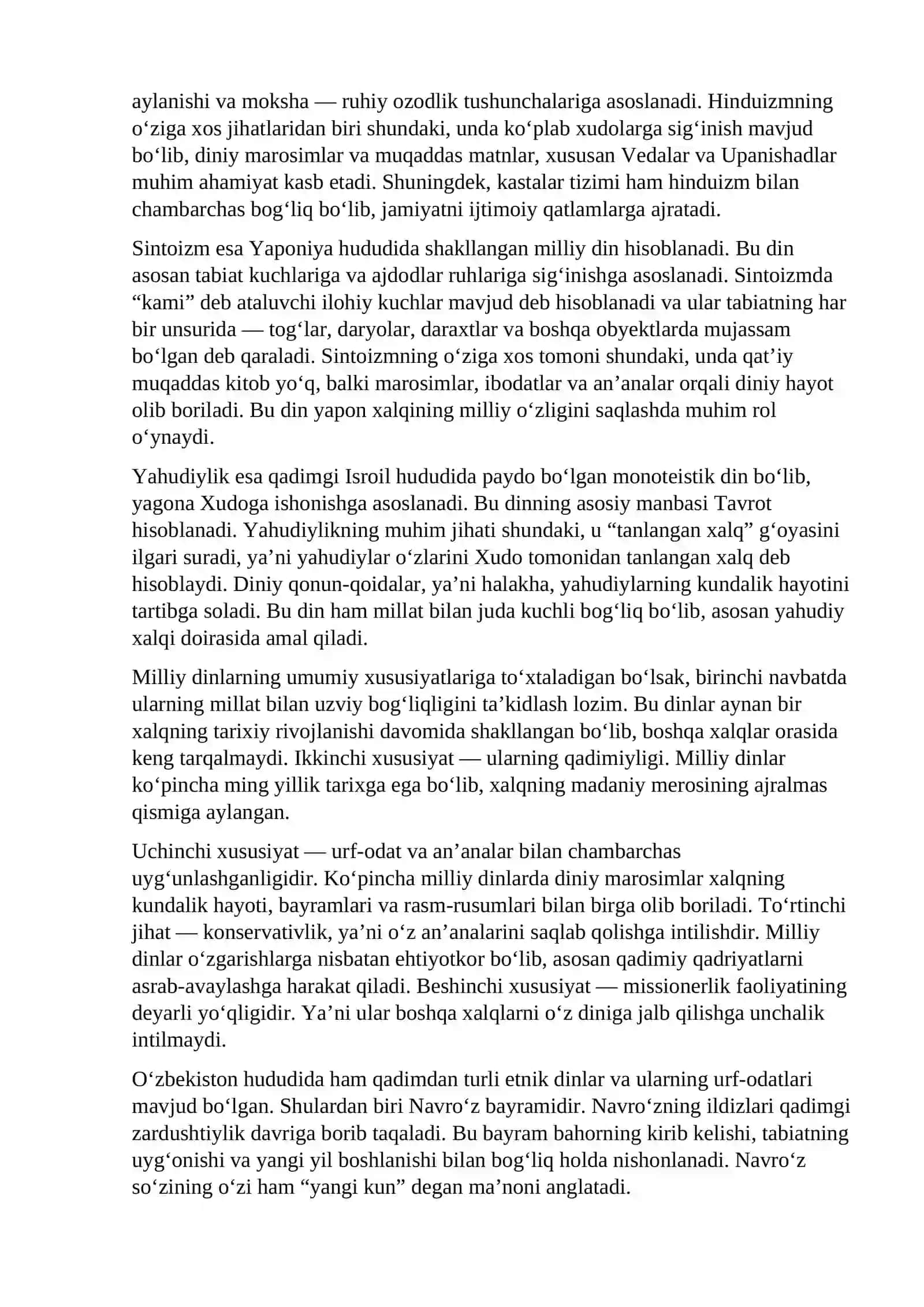 Dinshunoslik fanidan MUSTAQIL ISHI 2