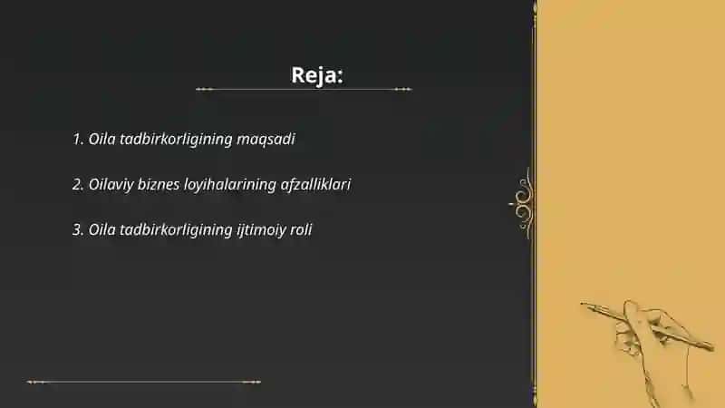 Har bir oila tadbirkor gʻoyasining maqsad va vazifalari 2