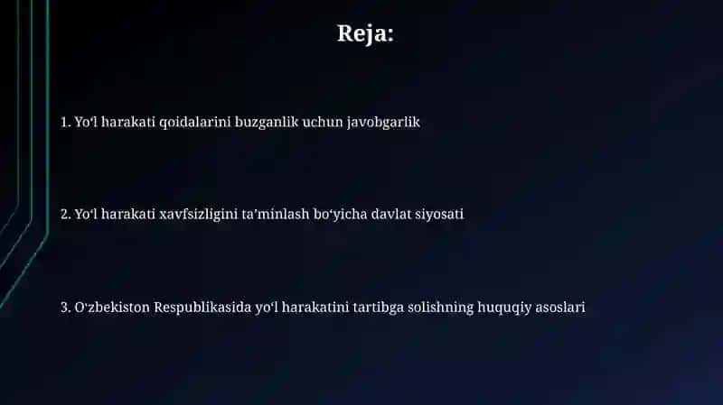 Yoʻl harakatini tartibga solishning huquqiy asoslari 2