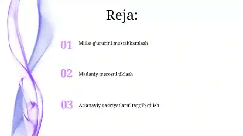 O'zbekistonda milliy qadriyatlar va tarixini tiklash borasida amalga oshirilgan islohotlar mazmuni 2