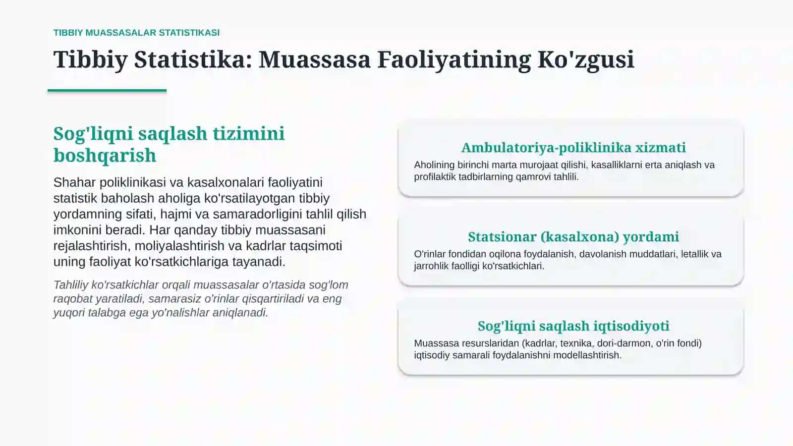 Shahar poliklinikasi va kasalxonasi faoliyati ko‘rsatkichlarini hisoblash bo‘yicha vaziyatli masalal 2