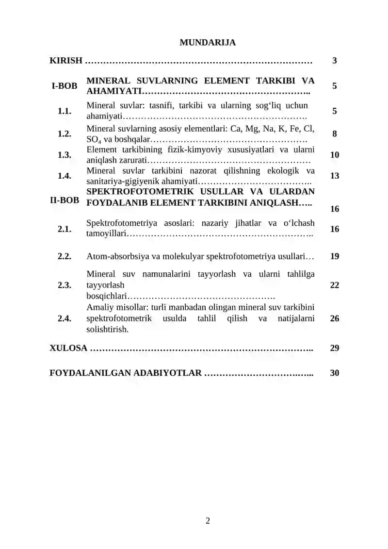 "MINERAL SUVLARNING ELEMENT TARKIBINI ANIQLASHNING SPEKTROFOTOMETRIK USULLARI" 2