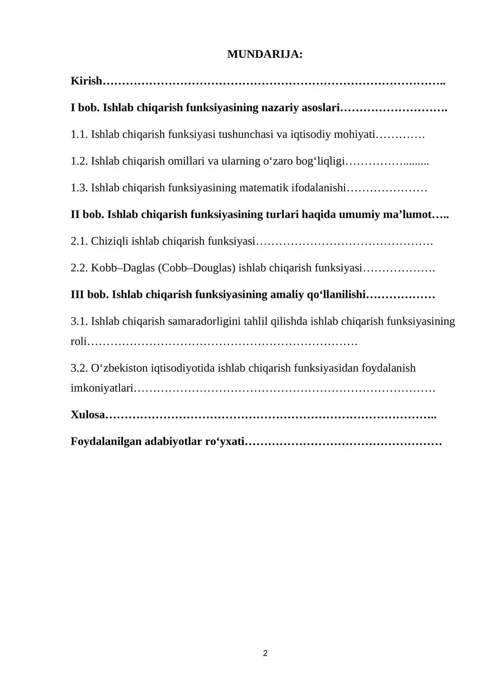 Ishlab chiqarish funksiyasi 2
