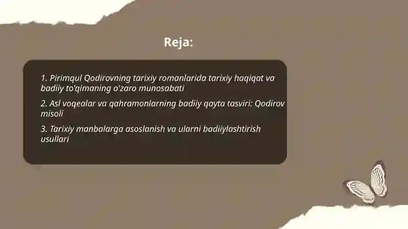 Pirimqul Qodirov tarixiy romanlarida tarixiy haqiqat va badiiy to'qima 2