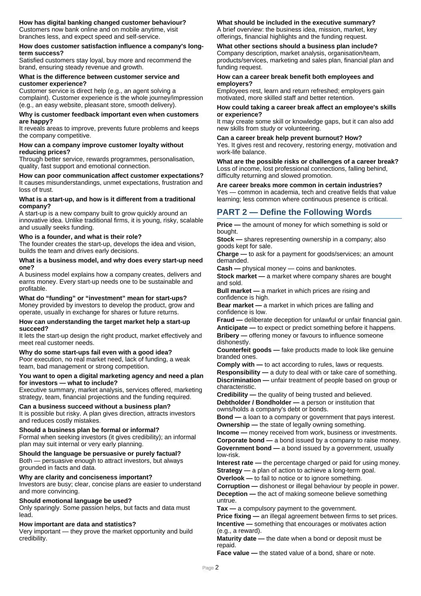BUSINESS ENGLISH — ANSWER BOOKLET 2