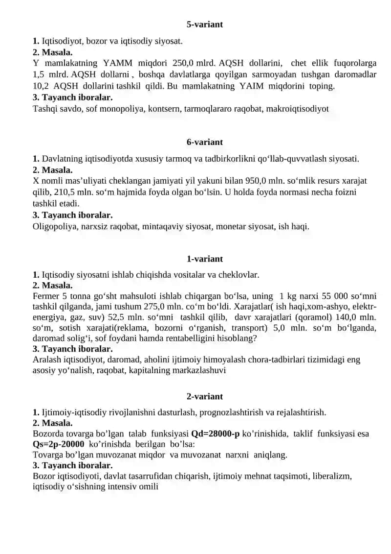 Iqtisodiy siyosatni ishlab chiqishda vositalar va cheklovlar 2