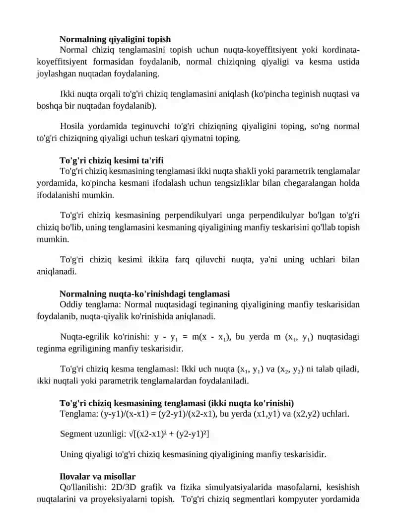 Egri chiziq urinmasi va normalining tenglamalari 2