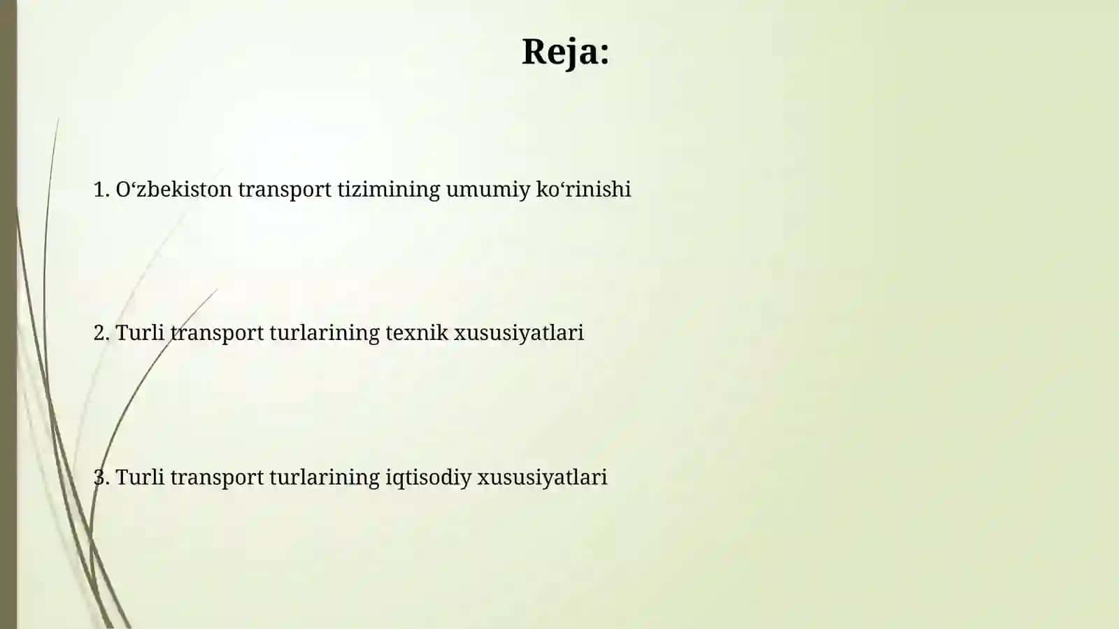 Oʻzbekistonning transport tizimi va transportning turli turlarining 2