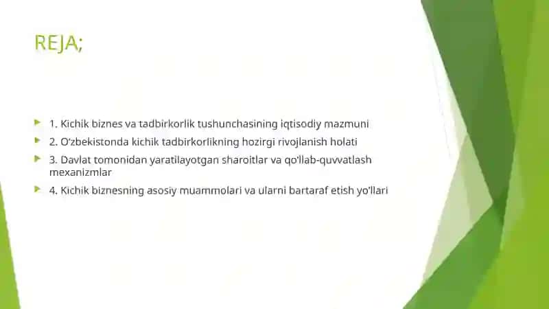 O‘zbekistonda kichik biznes va tadbirkorlikni rivojlantirish istiqbollari 2