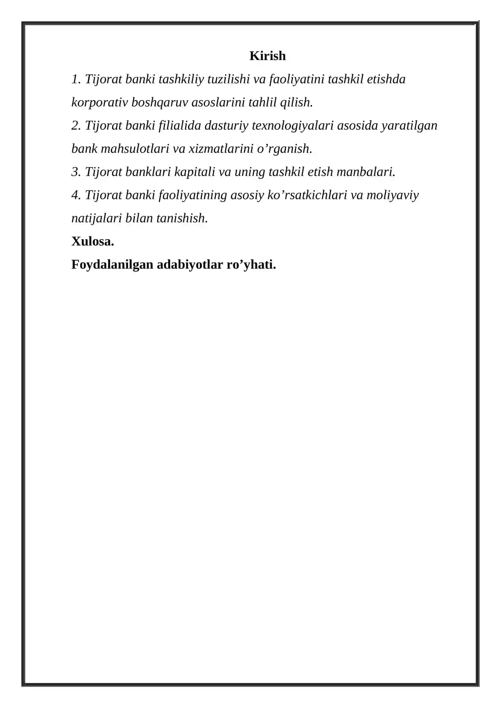 “BANK ISHI” BAKALAVRIAT TA’LIM YO’NALISHI BO’YICHA ISHLAB CHIQARISH AMALIYOTI (SIRTQI TA’LIM SHAKLI UCHUN) HISOBOTI 2