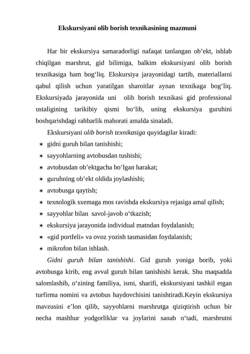 BOSHLANG‘ICH SINFLARDA EKSKURSIYA REJASINI ISHLAB CHIQISH 2