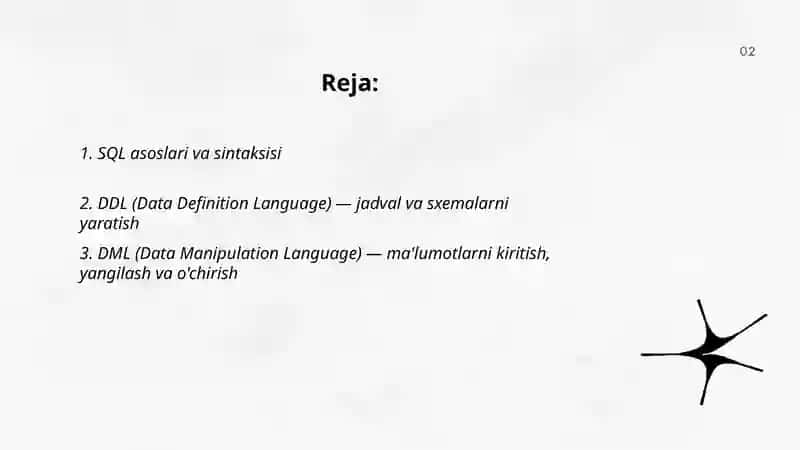 SQL asoslari va sintaksisi 2