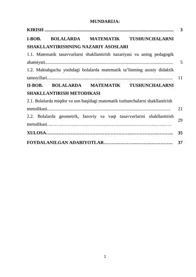 Elementar matematik tasavvurlarni shakillantirish metodikasi 2