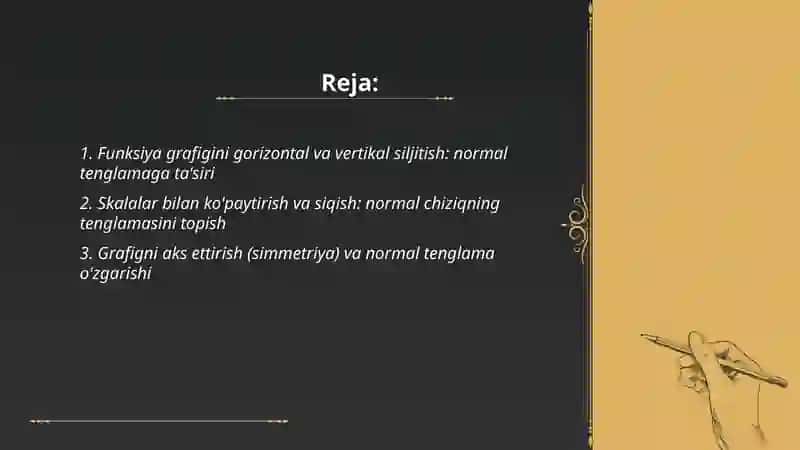 Funksiya grafigiga o'tkazilgan urinma va normal tenglamasi 2