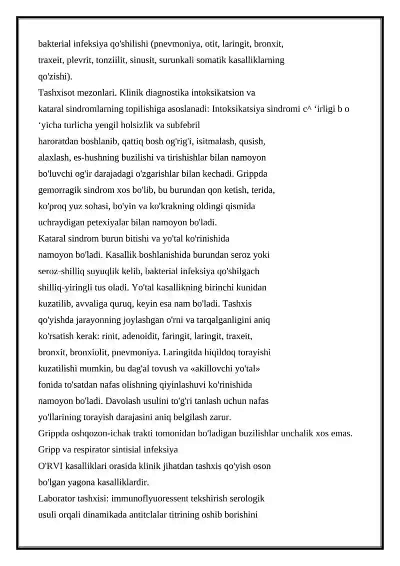 O'TKIR RESPIRATOR VIRUSLI INFEKSIYALARNING UMUMIY KECHIMI (O‘RVI) 2