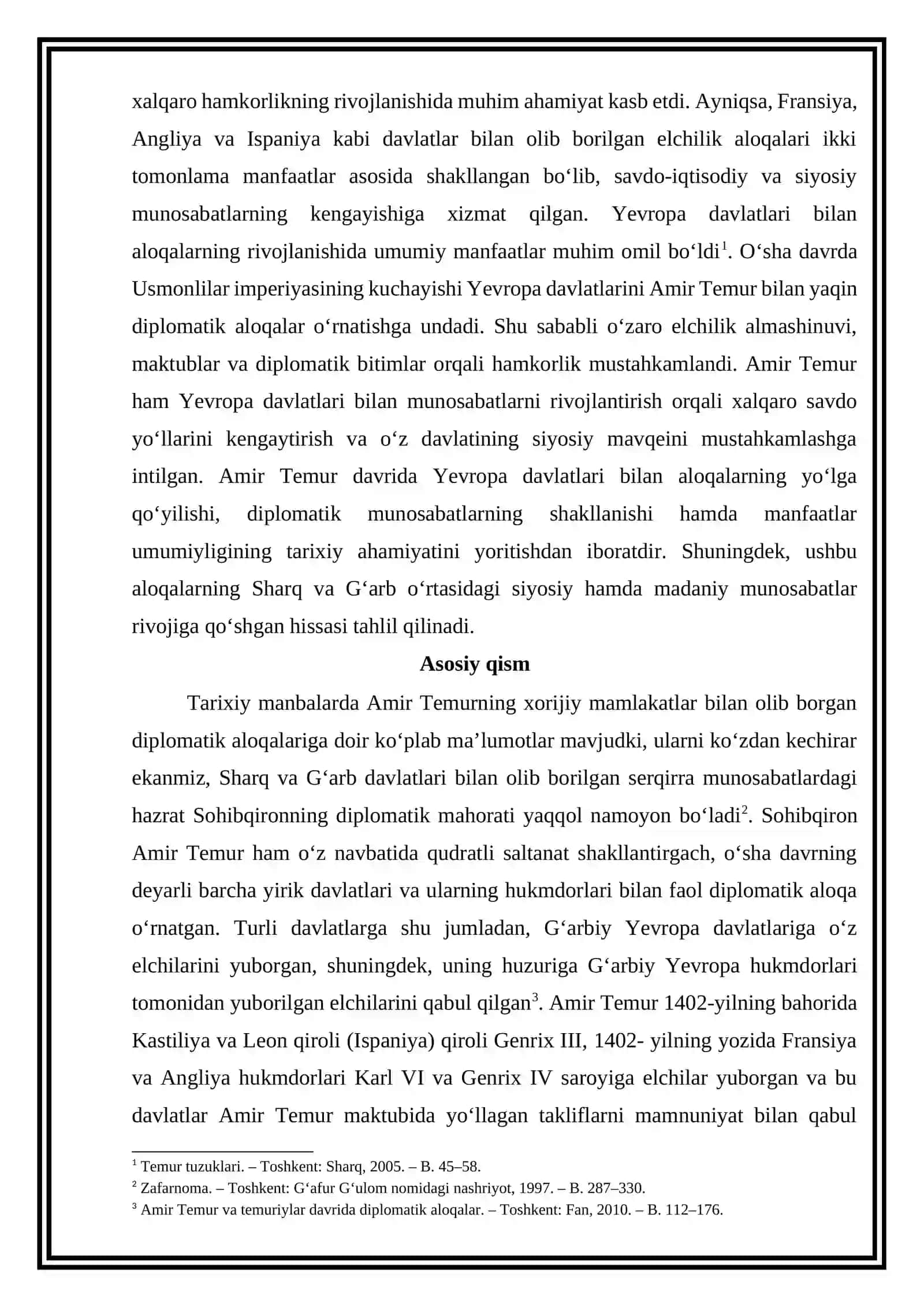 Yevropa davlatlari bilan aloqalarning yo‘lga qo‘yilishi. Manfaatlar umumiyligi mavzusida tezis (maqola) loyihasini tayyorlash 2