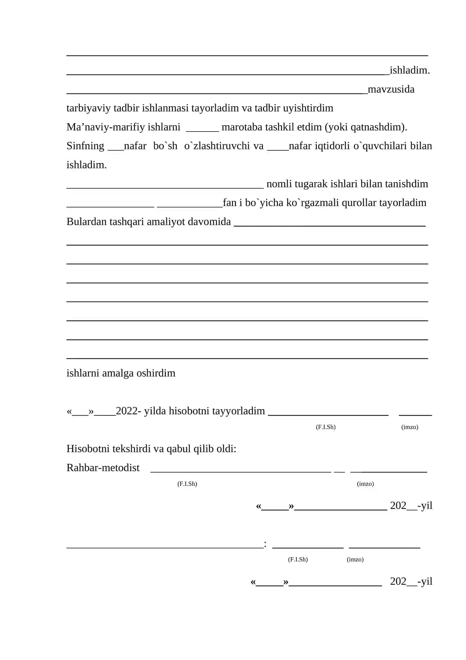 MALAKAVIY O`QUV AMALIYOTINI O‘TASH HAQIDAGI AMALIYOTCHI-TALABANING YAKUNIY HISOBOTI 2