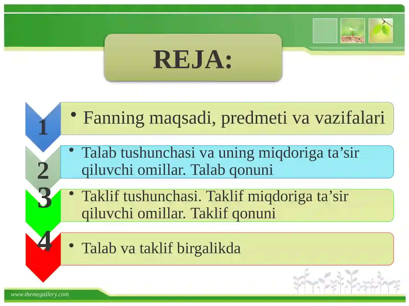 MIKROIQTISODIYOT FANINING PREDMETI, MAQSADI VA VAZIFALARI.MIKROIQTISODIYOTNING ASOSIY KATEGORIYALARI:TALAB VA TAKLIF 2