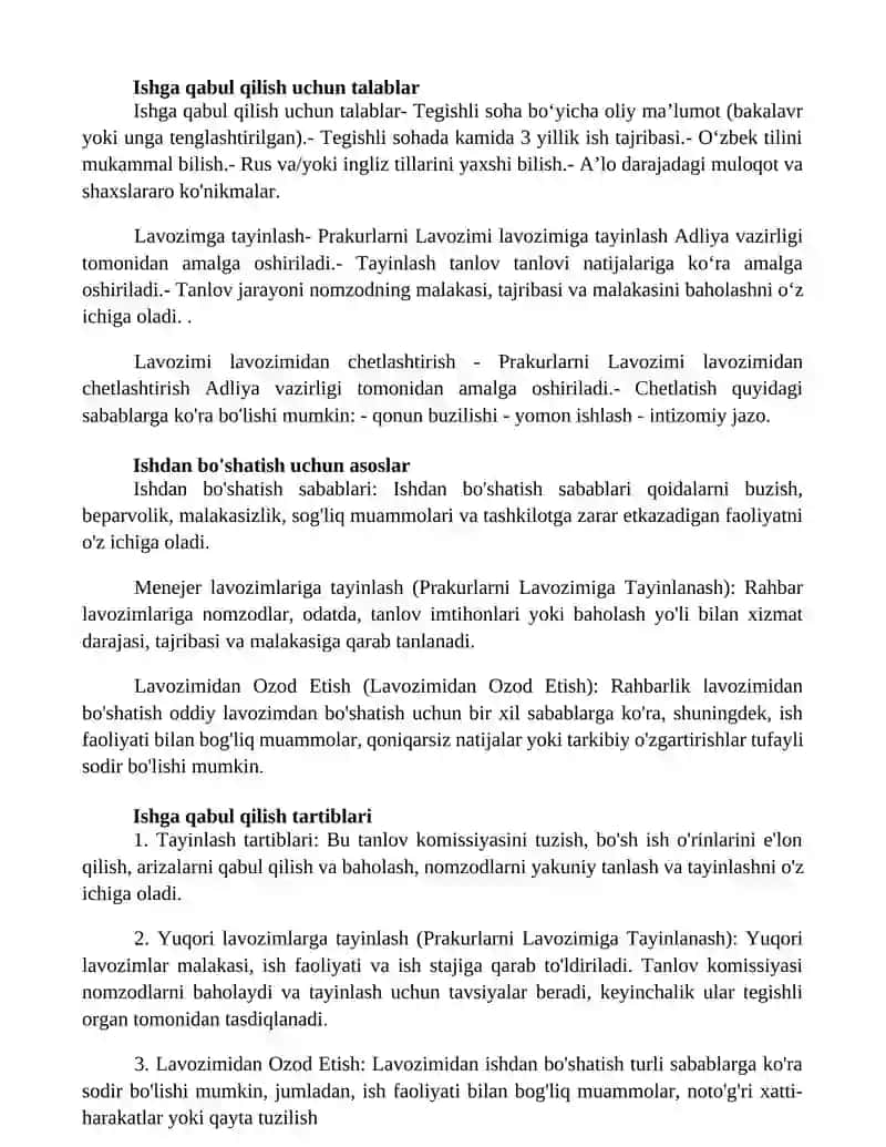 Prakurlarni Lavozimiga Tayinlanash Va Lavozimidan Ozod Etish 2