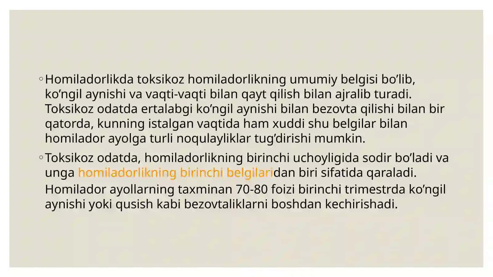 Homiladorlar ko’ngil aynishi va qusishi 2