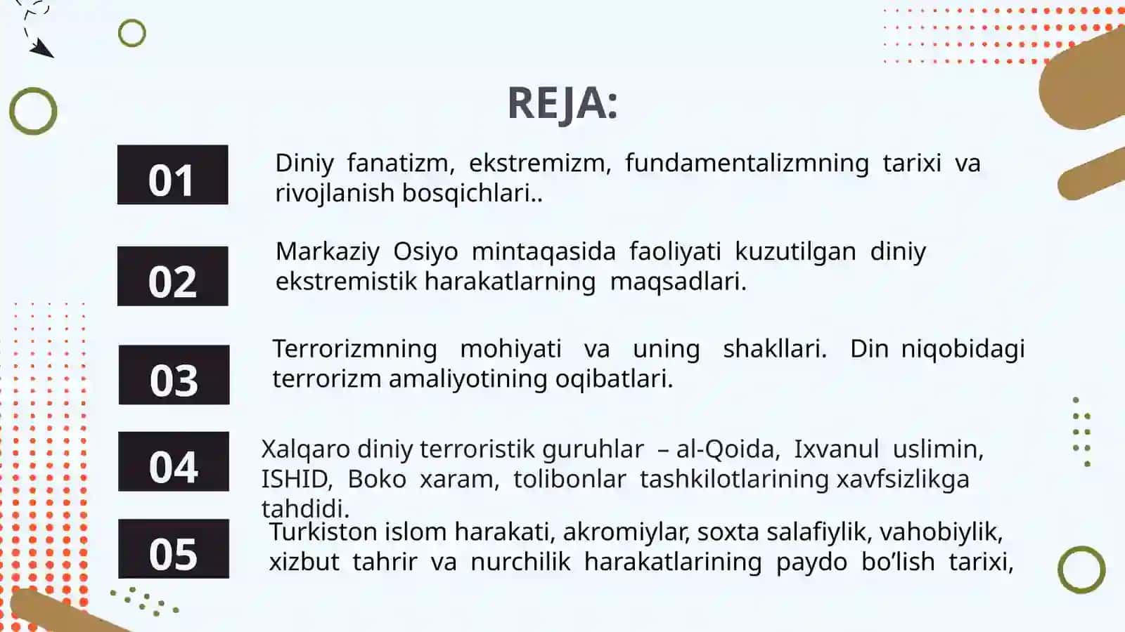 Diniy fanatizm, ekstremizm, fundamentalizm, terrorizmning tarixi va ularning hozirgi davrda xavfsizlikga tahdidi 2